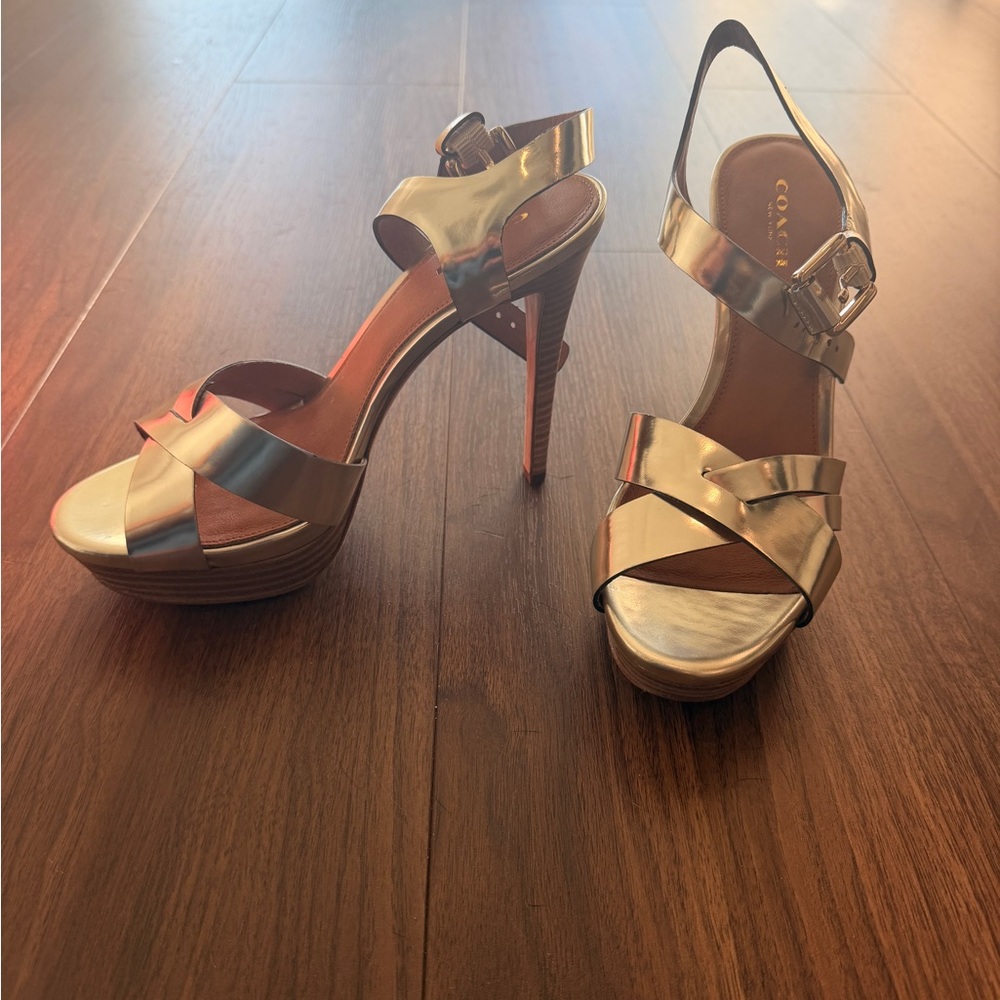 Coach Metallic Gold Strappy Heels
